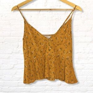 Nectar Clothing Floral Crinkled Gauze Peplum Top Size Small Gold